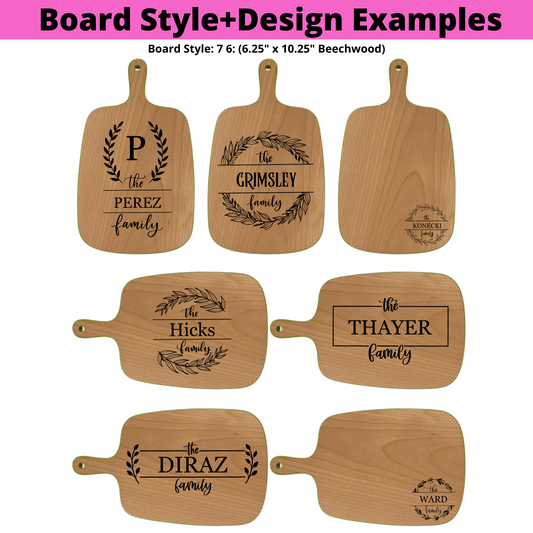 Personalized Cutting Boards and Charcuterie - B-7: 6.25" x 10.25" Beechwood