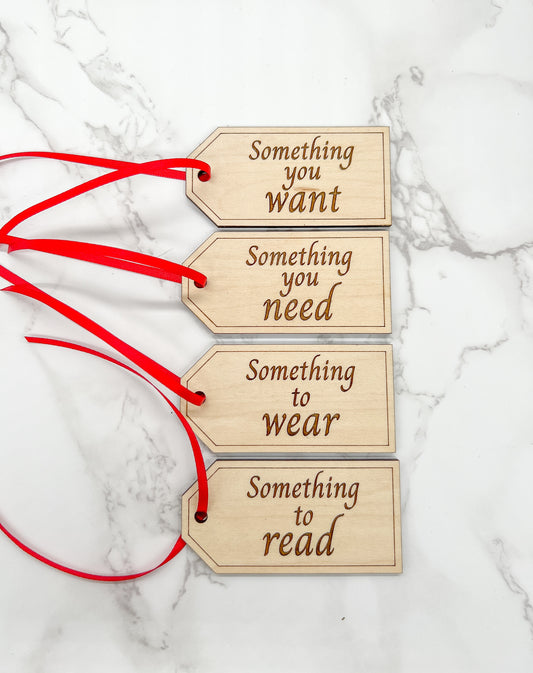 Something you want/ Something you need / Something to wear / Something to read Gift Tags / Christmas Tags