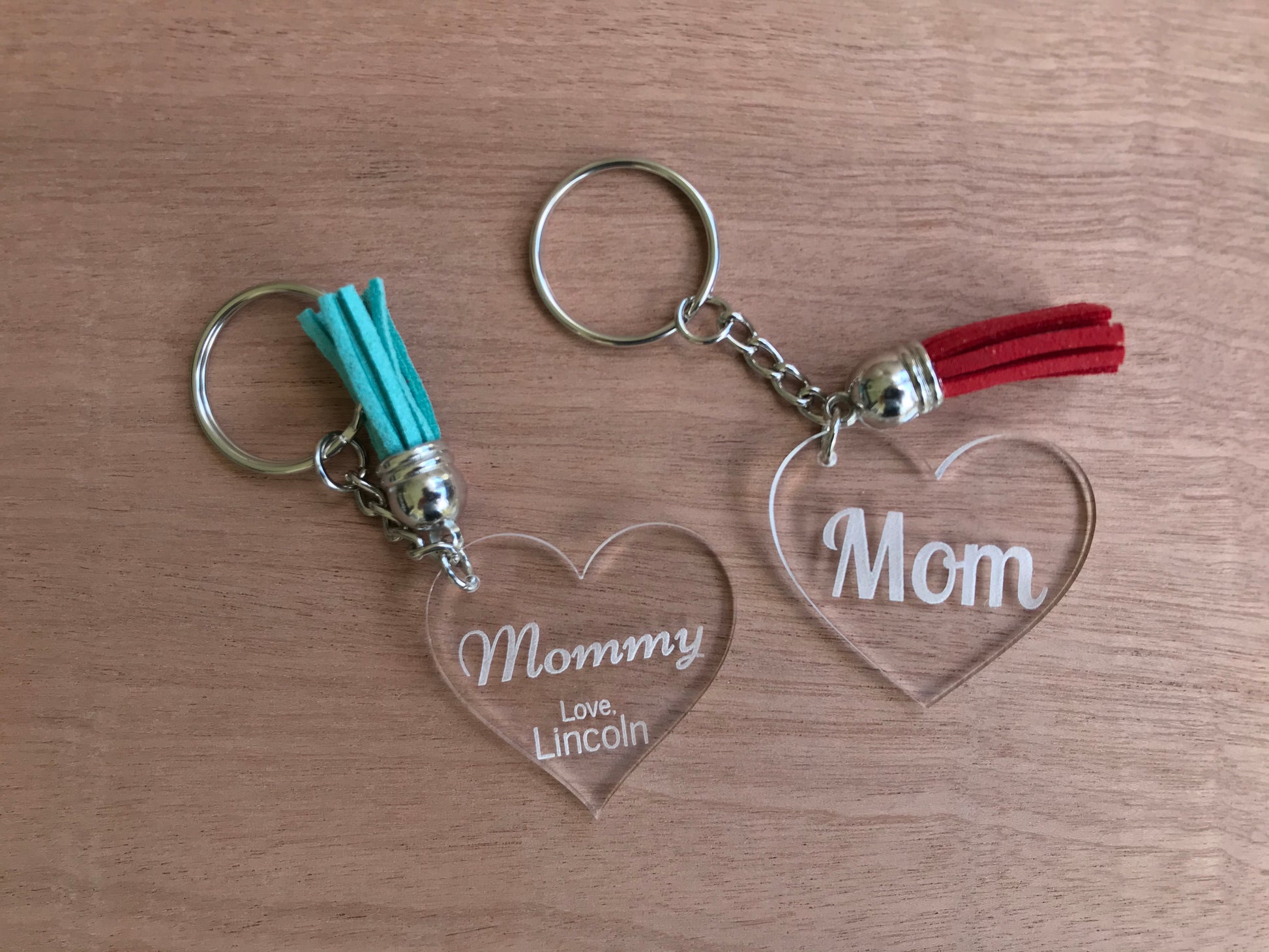 Custom Acrylic Keychain Personalized Keyring Heart Shape Bridesmaids Gift  Favor Clear, Neutral Pink Tassel, Initial Mothers Day 