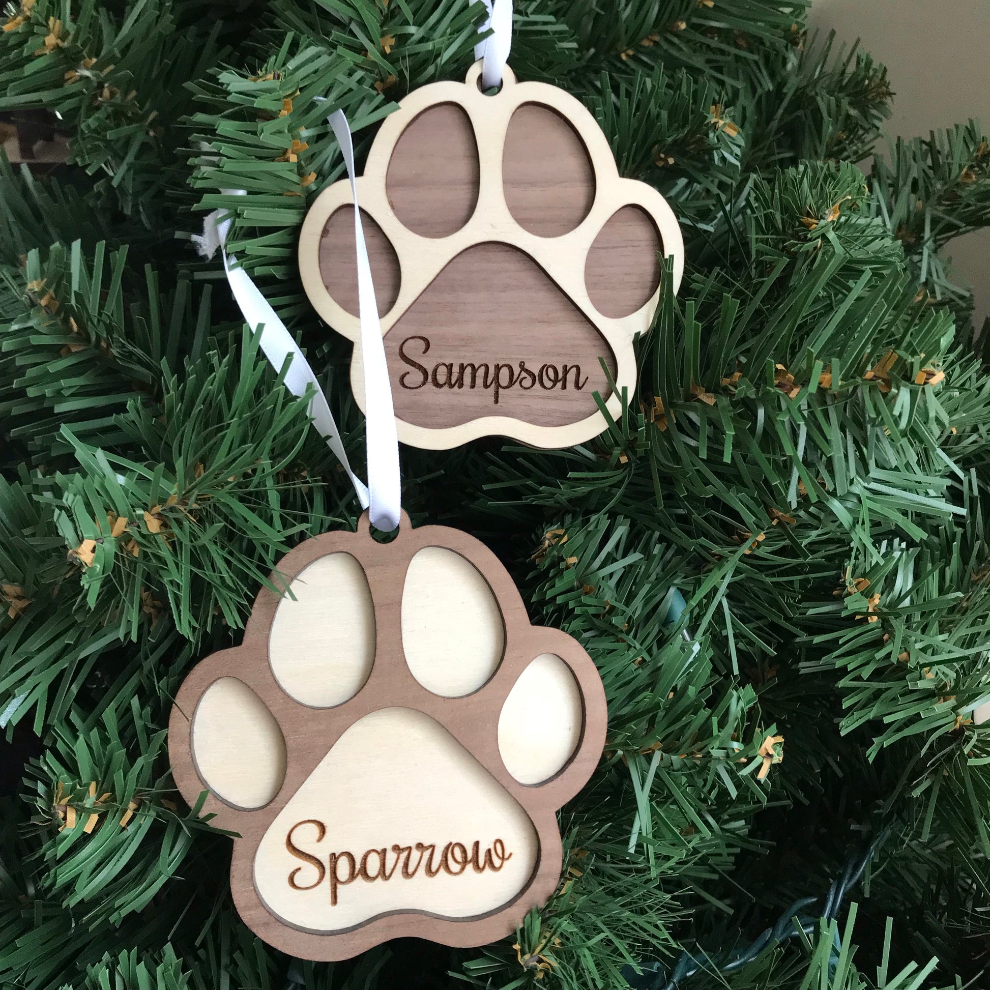 Memorial Pet Paw Print Personalized Wood Ornament