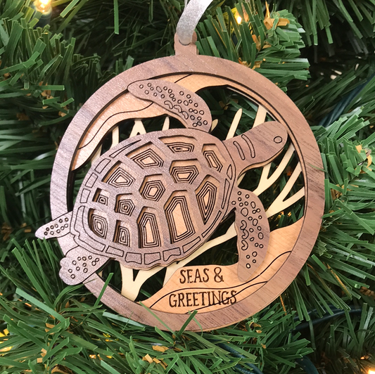 Seas & Greetings Turtle Laser Cut Wood Ornaments!