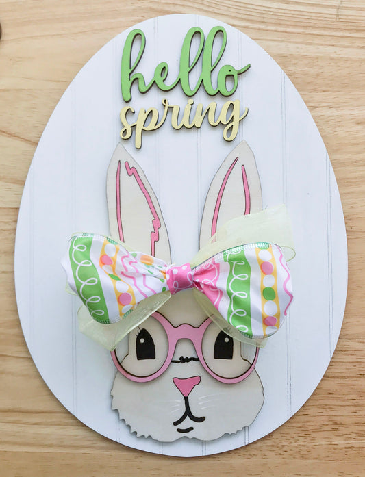 Bunny with Hello Spring Sign