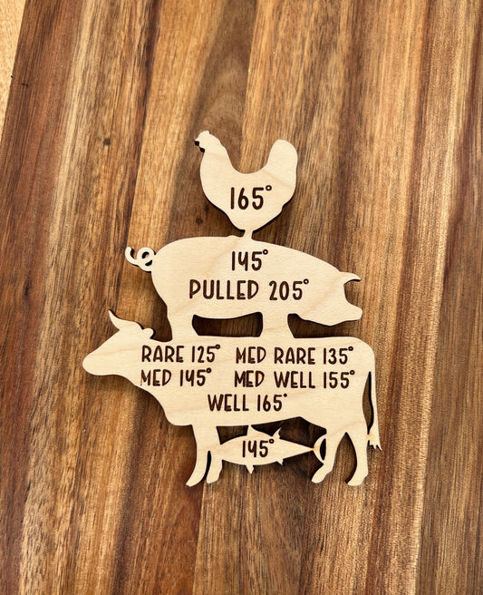 Cooking Magnet / Cooking Times for Meats Magnet / Fridge Magnet /Cow, Chicken, Pig, Fish Magnet